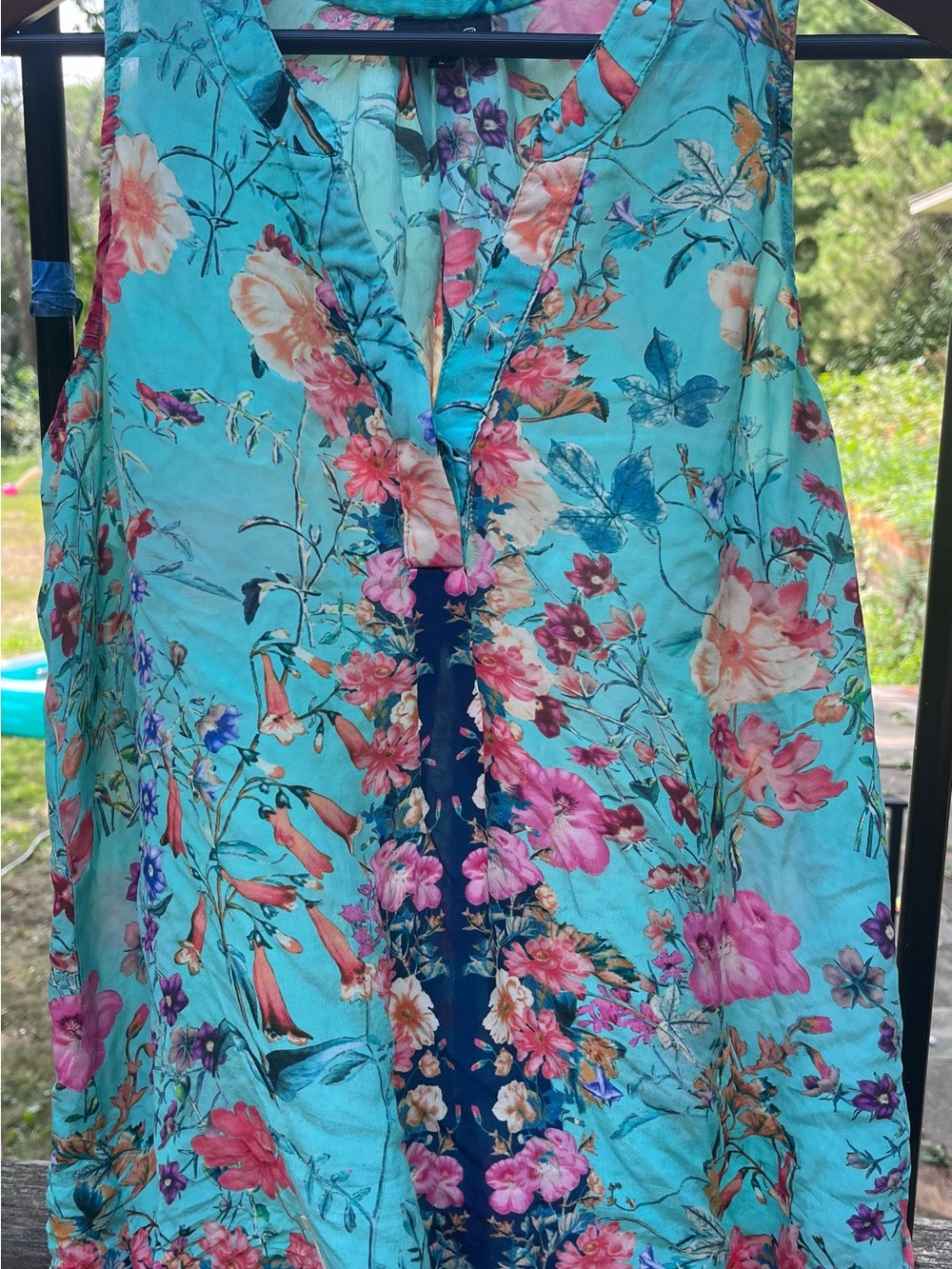 Tolani Turquoise Floral Silk Tank Top 100% silk